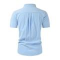 Miniatyrbild 2 av 3: Ståkrage för män Button Down-skjortor Kortärmad bomull Linnelook Strand Casual Snygg sommarskjorta Toppar Light Blue L