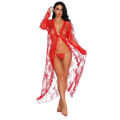 Miniatyrbild 2 av 5: Kvinnors spets Cardigan Blommig Virkad Skir Beach Cover Ups Lång öppen Kimono Red S