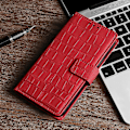 Miniatyrbild 5 av 5: För Xiaomi 13 Ultra Flip phone case Crocodile Texture Pu Läder Skin-touch cover Red