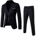 Miniatyrbild 1 av 4: Herr 3-delad Slim Fit Kostym Set Enknapps Solid Jacka Väst Byxor Business Set-yky Black L