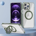 Miniatyrbild 1 av 3: Magnetisk genomskinligt case kompatibelt Iphone 15 Pro med Magsafe stativ Ringhållare Stötsäkert för Iphone 15 Pro case Green