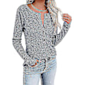 Miniatyrbild 4 av 5: Kvinnors höst-/vintermode V-ringad print Långärmad Casual Lös T-shirt Plus Size Blue M