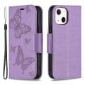 Miniatyrbild 1 av 5: Imprint Butterfly Magnetisk stängning Läderställ Plånbok Case Fodral med rem för Iphone 13 Mini 5,4 tum - lila Purple