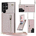 Miniatyrbild 2 av 5: Case i läder för Samsung Galaxy S23 Ultra/ S23+/ S23 med halsrem & stativ & dragkedja Rose gold for S23 Ultra