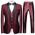 Miniatyrbild 1 av 5: Schan Herr 3-delade kostymer Sjal Lapel Enknapps Smoking Blazer Västbyxor Set För Bröllop Red M