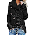 Miniatyrbild 1 av 5: Vinter Lös Turtleneck Tröja Långärmad Knapp Casual Pullover För Kvinnor Black M