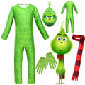 Miniatyrbild 1 av 5: The Grinch Cosplay Kostym Barn Jul Halloween Party Grönt Monster Jumpsuit Mask Scarf Handskar Outfit Xmas Fancy Dress Up Set 10-12 Years