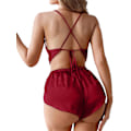 Pikkukuva 3 / 5: Seksikäs alusvaatteet Silky henkselit & shortsit Pyjamas Teddy - varastossa wine red M