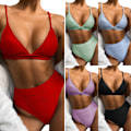 Miniatyrbild 2 av 9: Dam 2-delad baddräkt med hög midja Bikini Set Push Up Beachwear - high quality Red L