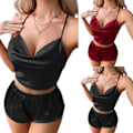 Pikkukuva 3 / 4: Naisten seksikkäät yöasut Crop Straps Topit ja shortsit Yöasut Bodydoll - varastossa black M