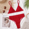 Miniatyrbild 4 av 9: Dam 2-delad baddräkt med hög midja Bikini Set Push Up Beachwear - high quality Red L
