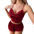 Pikkukuva 1 / 5: Naisten seksikkäät yöasut Crop Straps Topit ja shortsit Yöasut Bodydoll - spot-myynti wine red 2XL