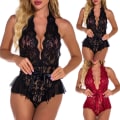 Pikkukuva 4 / 5: Sexy Lingerie Lace Deep V Body Teddy Nightwear - spot-ale black S