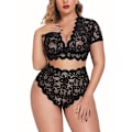 Miniatyrbild 1 av 4: Sexiga damunderkläder Spets Plus genomskinlig BH G-String stringtrosa - stock black 4XL