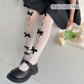 Miniatyrbild 1 av 8: Girl Tights e Bow Hollow Lace Girl Strumpor - on stock White with black L