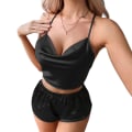 Pikkukuva 2 / 4: Naisten seksikkäät yöasut Crop Straps Topit ja shortsit Yöasut Bodydoll - varastossa black 2XL