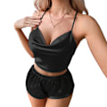 Pikkukuva 2 / 4: Naisten seksikkäät yöasut Crop Straps Topit ja shortsit Yöasut Bodydoll - varastossa black M