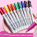 Pikkukuva 6 / 10: 8 KPL/12 KPL Double Line Outline Pen Marker Pens 8 VÄRIÄ - varastossa 8Colors