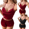 Pikkukuva 4 / 5: Seksikkäät naisten alusvaatteet Silkkiset henkselit ja shortsit Pyjamas Teddy - spot-myynti wine red L