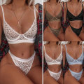 Pikkukuva 2 / 3: Naisten alusasusetti Lace Top Bra String Alusvaatteet Sexy Push Up - korkea laatu brown S
