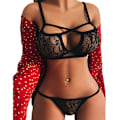 Miniatyrbild 1 av 2: Damunderkläder Set Spets BH Push Up Thong Trosa Set Underkläder - spot försäljning black XL