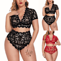 Pikkukuva 3 / 4: Seksikäs naisten alusvaatteet Lace Plus läpinäkyvät rintaliivit G-stringit - varastossa black 2XL