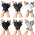 Miniatyrbild 4 av 5: Fingerless Arm Winter Stickade Handskar Hand Långa Varmare Vanta - high quality Brown