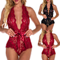 Miniatyrbild 5 av 6: Sexiga damunderkläder Spets Deep V Body Teddy Nattkläder - on stock red L