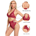 Pikkukuva 5 / 8: Naisten seksikkäät yöasut, pitsiriimurintaliivit, matalavyötäröiset pikkuhousut Bodydoll - spot-ale wine red L