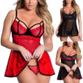 Miniatyrbild 3 av 8: Kvinnors Sexiga Net Babydoll Underkläder Nattkläder Nattklänning - high quality Black XL