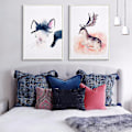 Pikkukuva 3 / 5: Wekity Kissa, Flamingot ja Hirvi Seinätaide Canvas-Tulostus Poster, Yksinkertainen Muodikkaat Vesiväri Taide Piirustus Sisustus Ja Lastenhuone (3 Kpl Kehystämätön, 16''