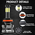 Miniatyrbillede 2 af 5: 8 Sider H7 LED Lys H4 LED Lamper H11 H9 H8 Bil Forlygte 9005 HB3 9006 HB4 6000k Auto Pærer 50w 360 Graders Høj Lav Stråle 12v