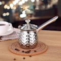 Miniatyrbillede 3 af 5: Tyrkisk Kaffe Potte Rustfrit Stål Langt Håndtag Cezve Kaffe Potte Mælk Smør Smeltekande 600 Sølv