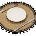 Pikkukuva 5 / 7: Pyöreät paikka-alustat, 4 kappaleen setti, kudotut keittiön pöytäalustat