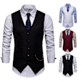 Miniatyrbild 4 av 6: Herrar Väst V-ringad Kostymväst Enknäppt Slim Fit Mode Kostymväst Navy L