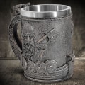 Miniatyrbillede 2 af 4: Vikinge Pirat Ølkrus Stort Vandkrus Rustfrit Stålkrus Krus Harpiks Håndværk Nordisk Ølkrus