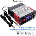 Pikkukuva 3 / 5: STC-3008 AC 110V-220V Lämpötilan termostaattiohjain, digitaalinen lämpötilan ohjain kaksoisnäytöllä ja kahdella NTC-anturilla, lämmitys ja jäähdytys