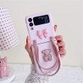Miniatyrbillede 1 af 5: 3D-buehjelm-bjørneetui Kompatibel med Samsung Galaxy Z Flip 4 5g med armbåndsrem Foldbar stødsikker bagcover Pink