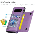 Miniatyrbild 2 av 5: Premium läderfodral med dubbla magnetiska snäppfästen och stativfunktion för Galaxy S10 - Lila