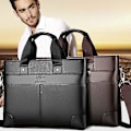 Miniatyrbild 2 av 5: Lingzhidaishu Märkesaffärsväska Herrportfölj Högkvalitativt Läder Herr Laptopväska Messenger Bag Me