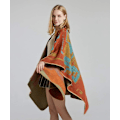 Miniatyrbillede 5 af 5: Vinter Sweater Shawls Kvinders Åben Front Poncho Kappe Wraps
