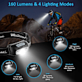 Miniatyrbilde 2 av 5: Cocoda Hodelykt Med Gestesensor, Ultra Lyssterk Oppladbar Led Hodelykt, 160 Lumen, Vanntett Ipx6, 4 Lysstyrker, Justerbar Hodelykt Usb For R