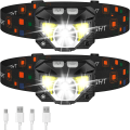 Miniatyrbillede 1 af 5: Hovedelygte Lommelygte, 1200 Lumen Super Lys og Klar LED Genopladelig Hovedelygte med Hvidt og Rødt Lys, 2 Pak Vandafvisende Bevægelsessensor Hovedelygte