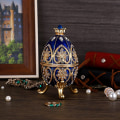 Miniatyrbild 6 av 7: Emalj Fabergé-ägg, dekorativ smyckeskrin med gångjärn och glittrande strass, unik present/prydnad för hem, byrå, födelsedagsfest (blå) blue