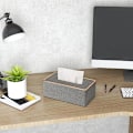 Miniatyrbild 3 av 5: Servetthållare i PU-läder, rektangulär servetthållare för Kleenex-box Linen gray gold