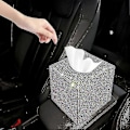 Miniatyrbilde 3 av 4: Firkantet Vevboks Bling Bling Krystall Rhinestone Vevbeholder Skinnende Vev Oppbevaringsboks Mote Skrivebordsdekorasjon Vev Organizer For Bil Hjem