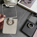 Miniatyrbilde 2 av 3: Pu Leather Case Kompatibel Samsung Galaxy Z Flip 5 Med Ring Holder Ultra-tynn Støtsikker Z Flip 5 Deksel Grey