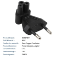 Miniatyrbillede 2 af 5: 2-polet Eu Han-stik til Iec 320 C5 Hunkon AC-adapter 2.5a Sikring, Eu Industriel Strømstikkonverter