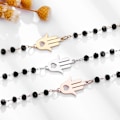 Miniatyrbillede 7 af 7: Palm Charm Armbånd i Rustfrit Stål med Sorte Perler - Enkelt Lykkearmbånd (Rosaguld) rose gold