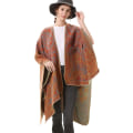 Miniatyrbilde 3 av 5: Vintervarm rutete sjal omslag dame åpen front poncho kappe